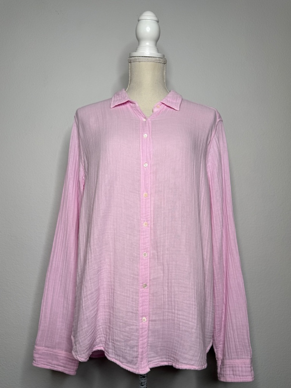 Xirena Gauze Cotton Button Down Shirt Light Pink Crinkle Texture Size M